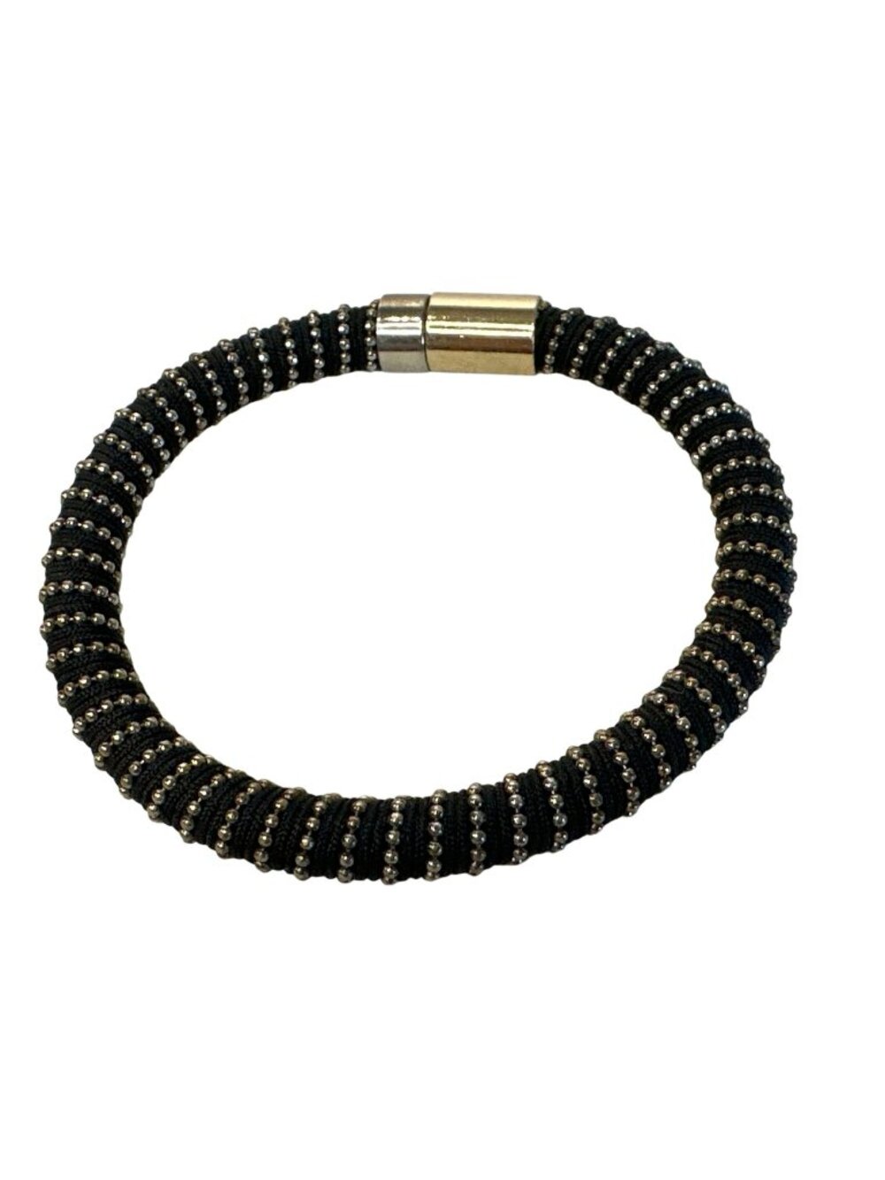Twist Bracelet Black & Gold Tone Beaded Magnetic Clasp 7" Gothic Boho Stackable